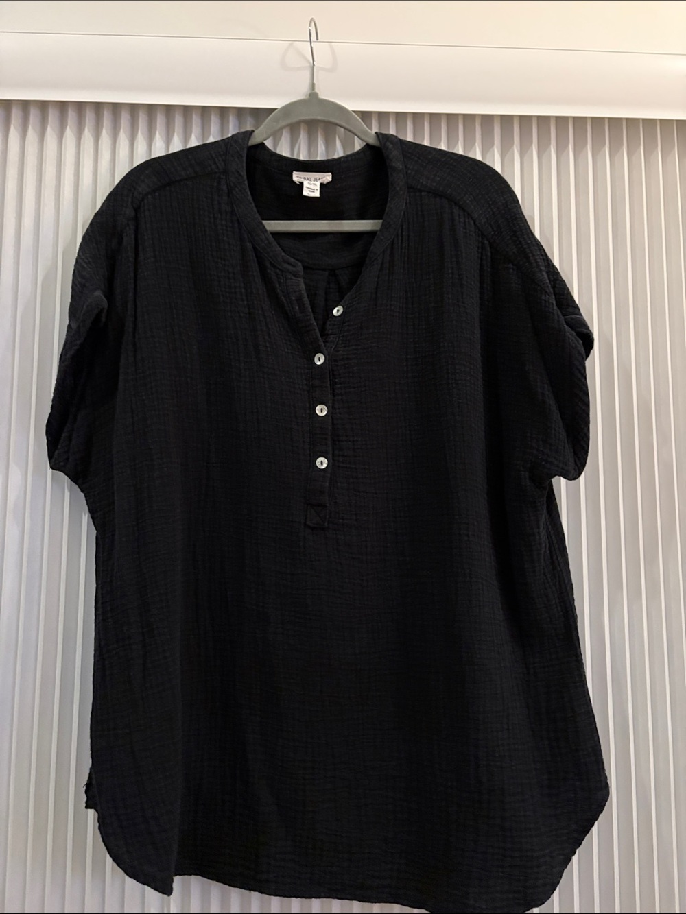 Tribal Black Gauze Henley Tunic Top